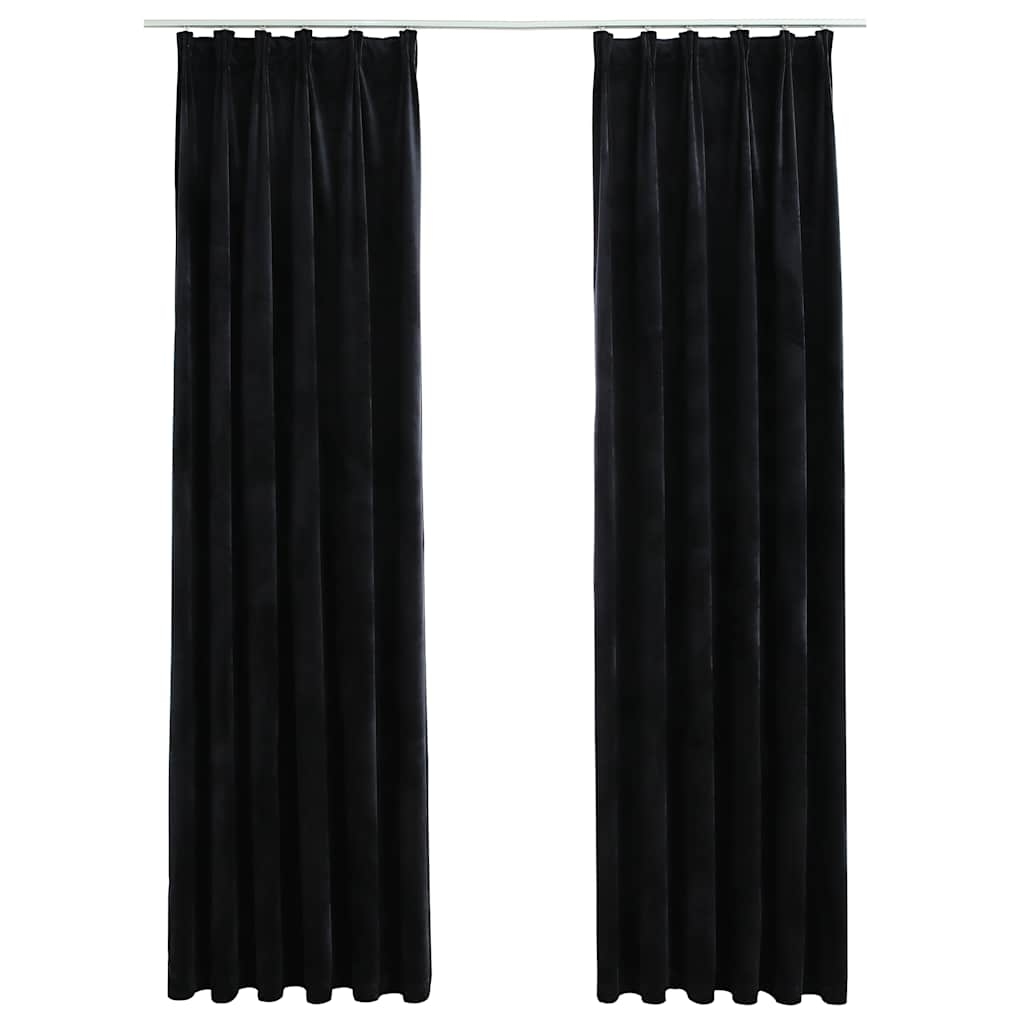 vidaXL Mörkläggningsgardiner 2 st m. krokar sammet svart 140x175 cm