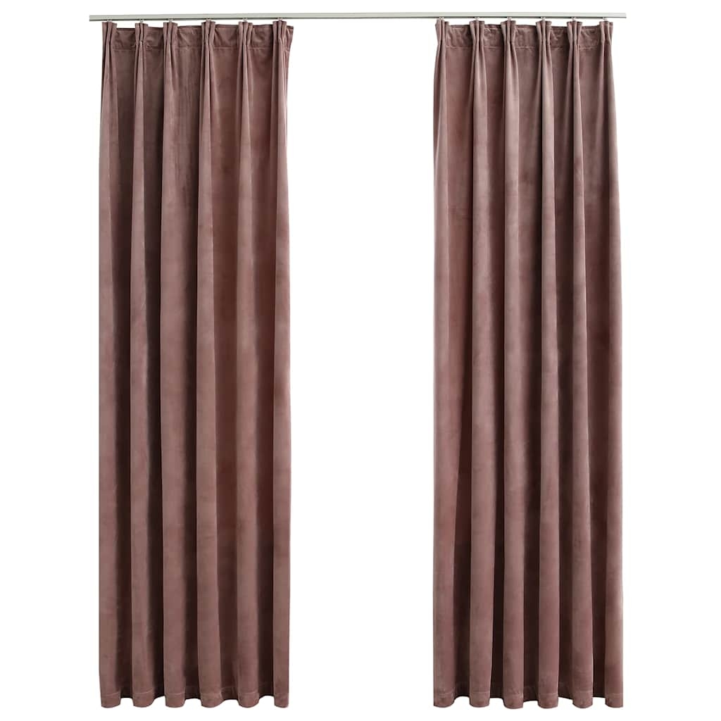vidaXL Mörkläggningsgardiner 2 st m. krokar sammet antikrosa 140x225cm
