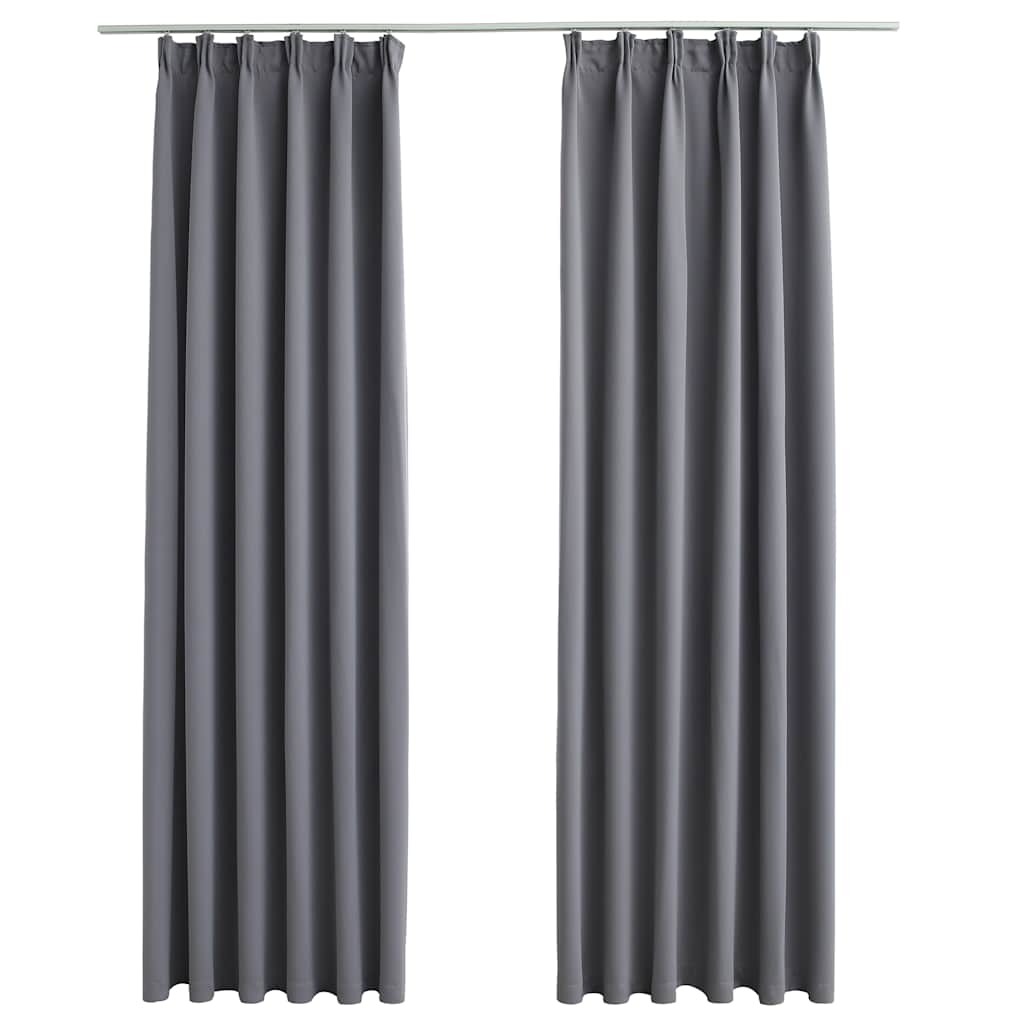 vidaXL Mörkläggningsgardiner med krokar 2 st grå 140x175 cm