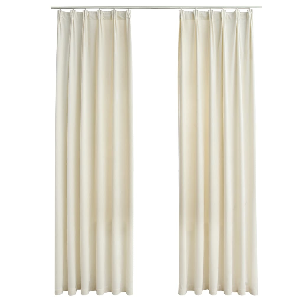 vidaXL Mörkläggningsgardiner 2 st m. krokar sammet gräddvit 140x175 cm