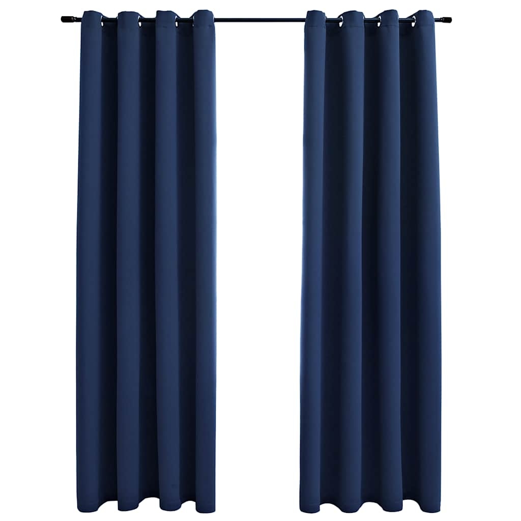 vidaXL Mörkläggningsgardiner med metallringar 2 st blå 140x175 cm