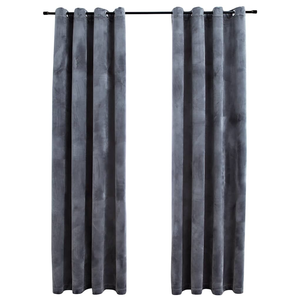 vidaXL Mörkläggningsgardiner med ringar 2 st antracit sammet 140x225 cm
