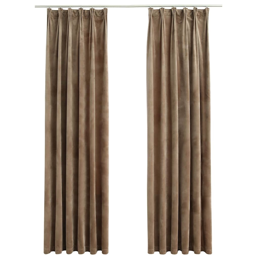 vidaXL Mörkläggningsgardiner 2 st m. krokar sammet beige 140x175 cm