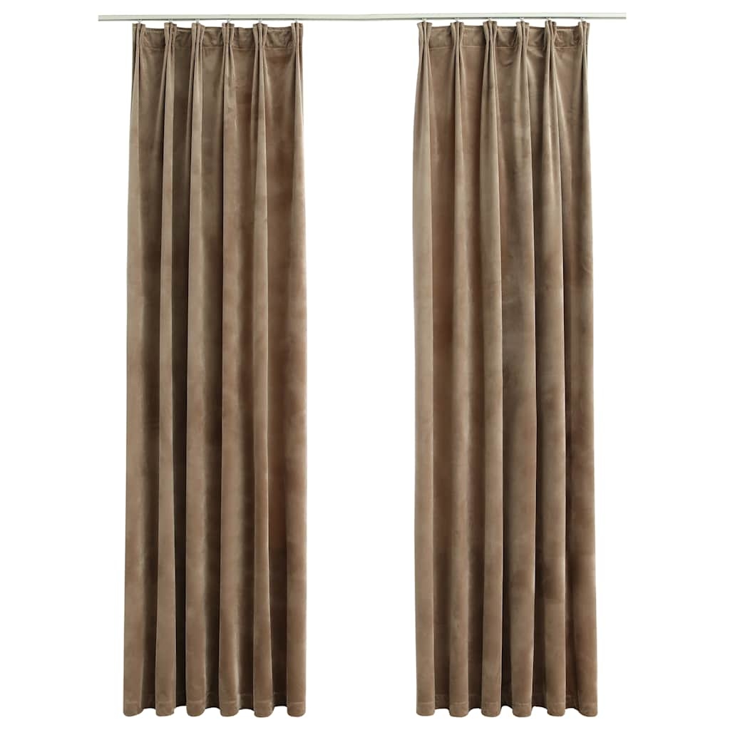 vidaXL Mörkläggningsgardiner 2 st med krokar sammet beige 140x245 cm
