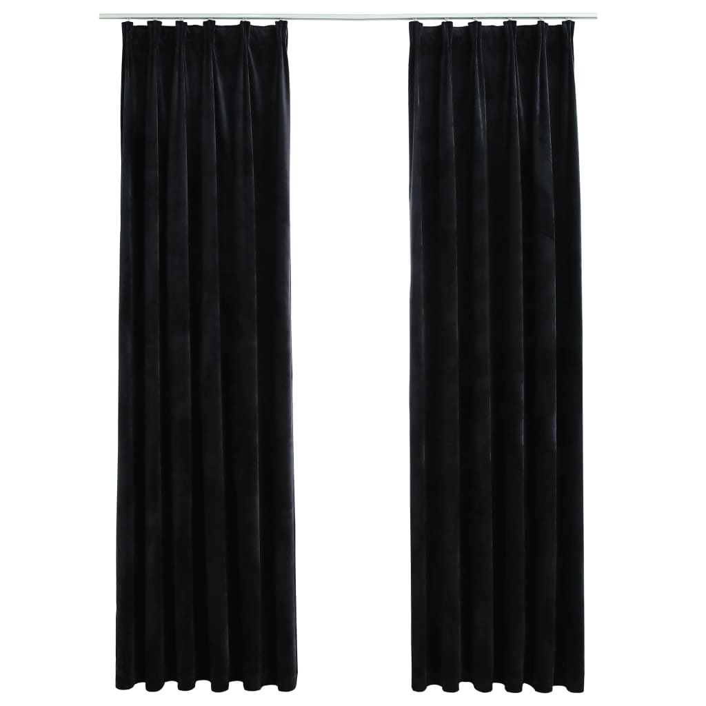 vidaXL Mörkläggningsgardiner 2 st med krokar sammet svart 140x245 cm