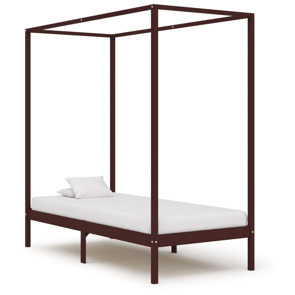 vidaXL Sängram himmelsäng mörkbrun massiv furu 100x200 cm