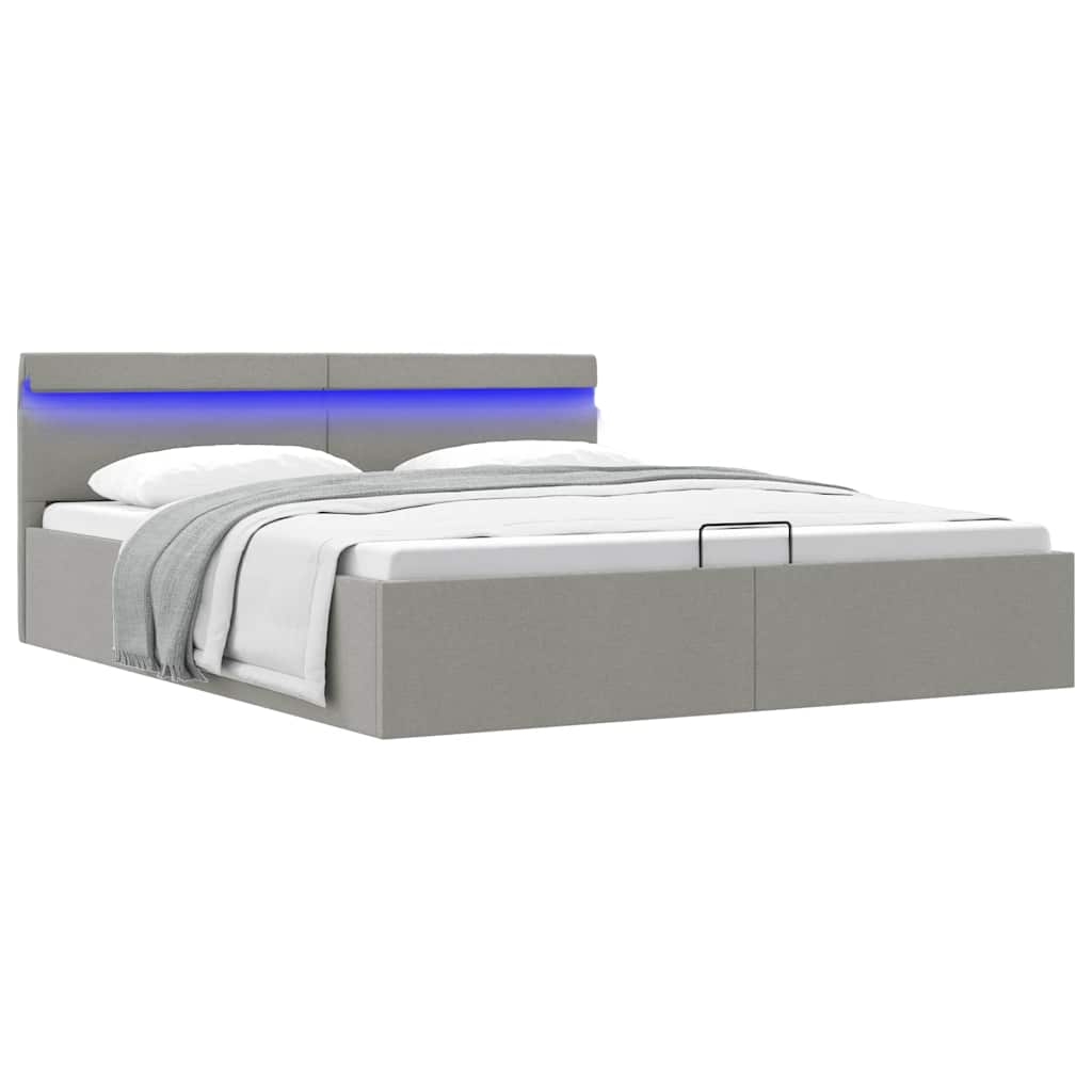 vidaXL Sängram med hydraulisk förvaring och LED ljusgrå tyg 180x200 cm