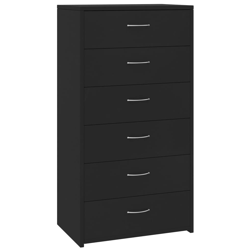 vidaXL Skänk med 6 lådor svart 50x34x96 cm spånskiva