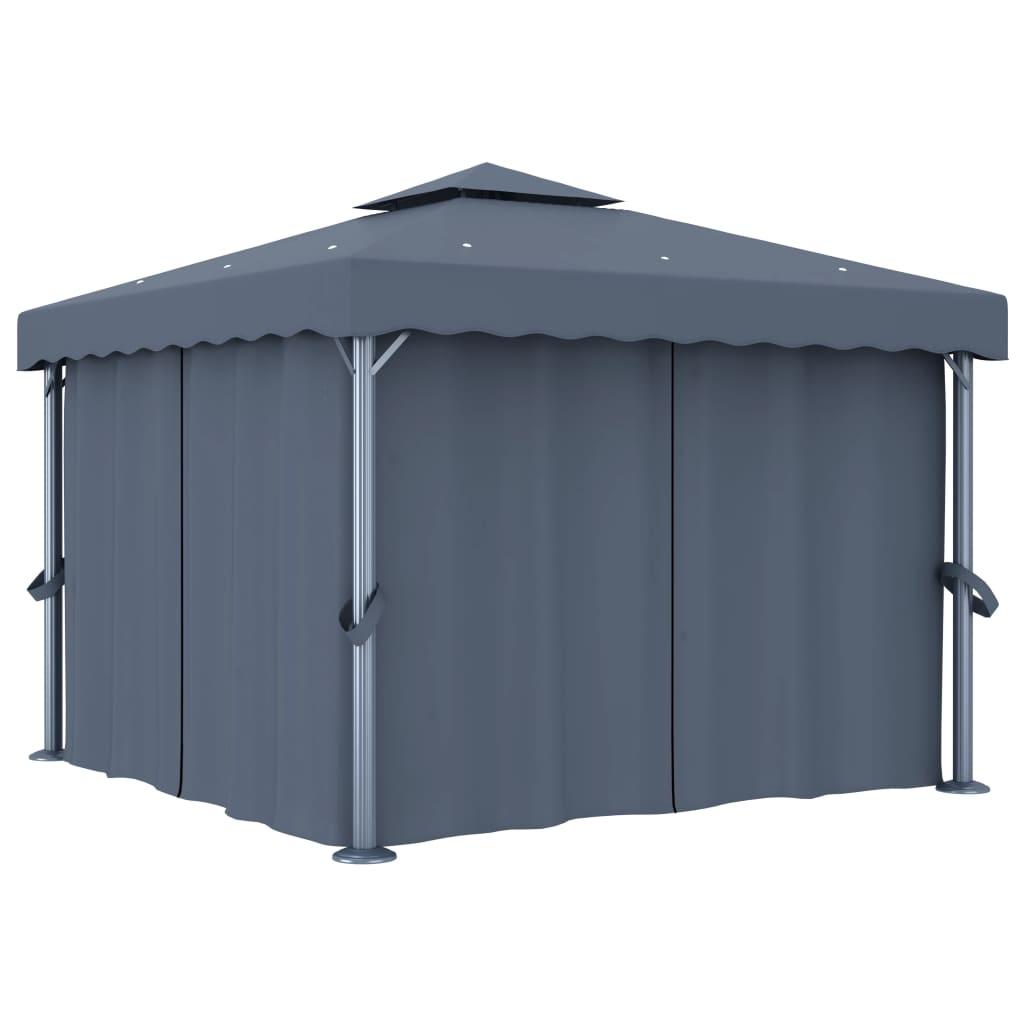 vidaXL Paviljong med draperi 3x3 m antracit aluminium
