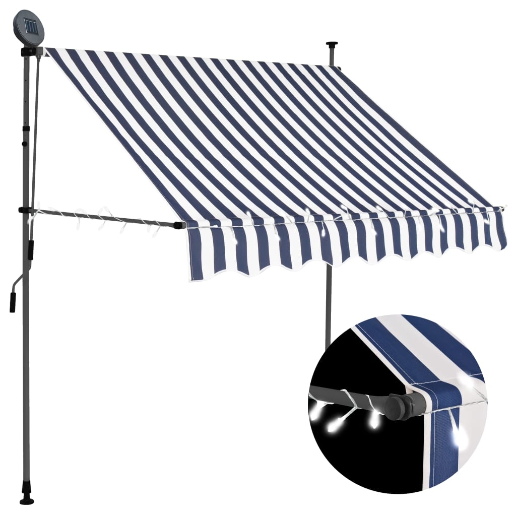 vidaXL Markis manuellt infällbar med LED 200 cm blå och