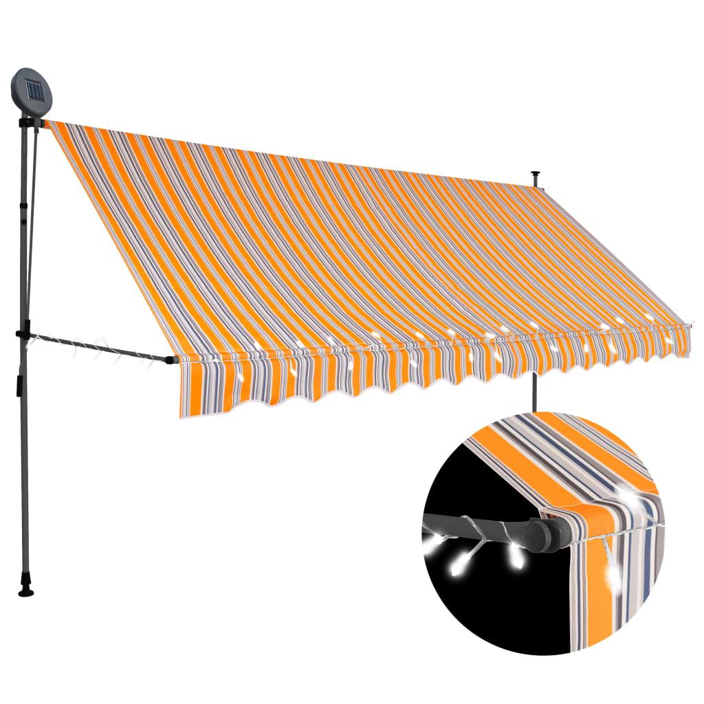vidaXL Markis manuellt infällbar med LED 350 cm gul och