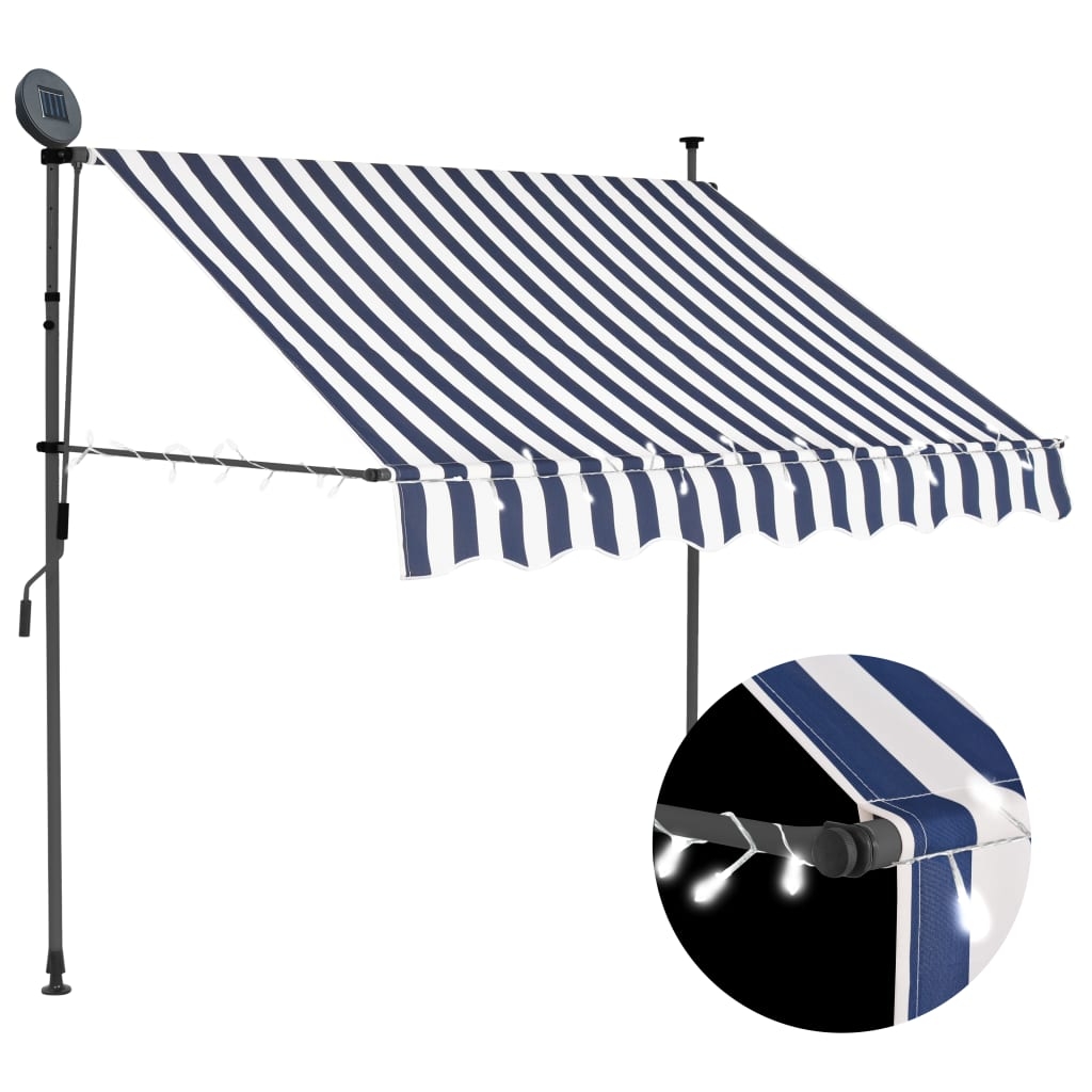 vidaXL Markis manuellt infällbar med LED 150 cm blå och