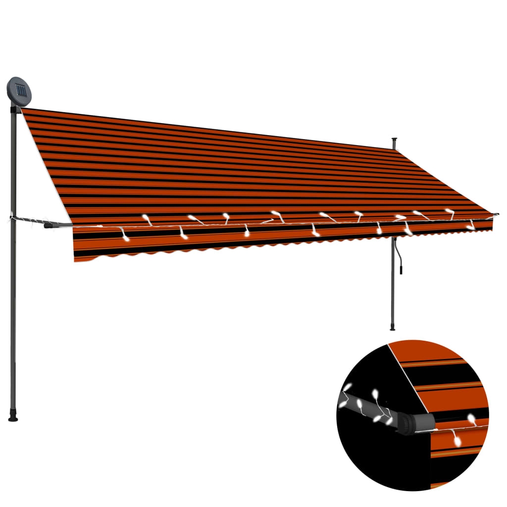 vidaXL Markis manuellt infällbar med LED 400 cm orange och