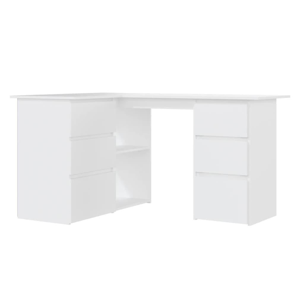 vidaXL Skrivebord for hjørne hvit 145x100x76 cm konstruert tre