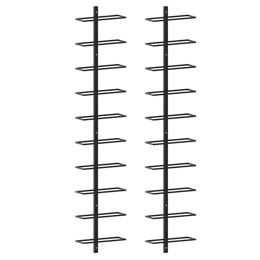 vidaXL Väggmonterat vinställ för 20 flaskor 2 st svart metall
