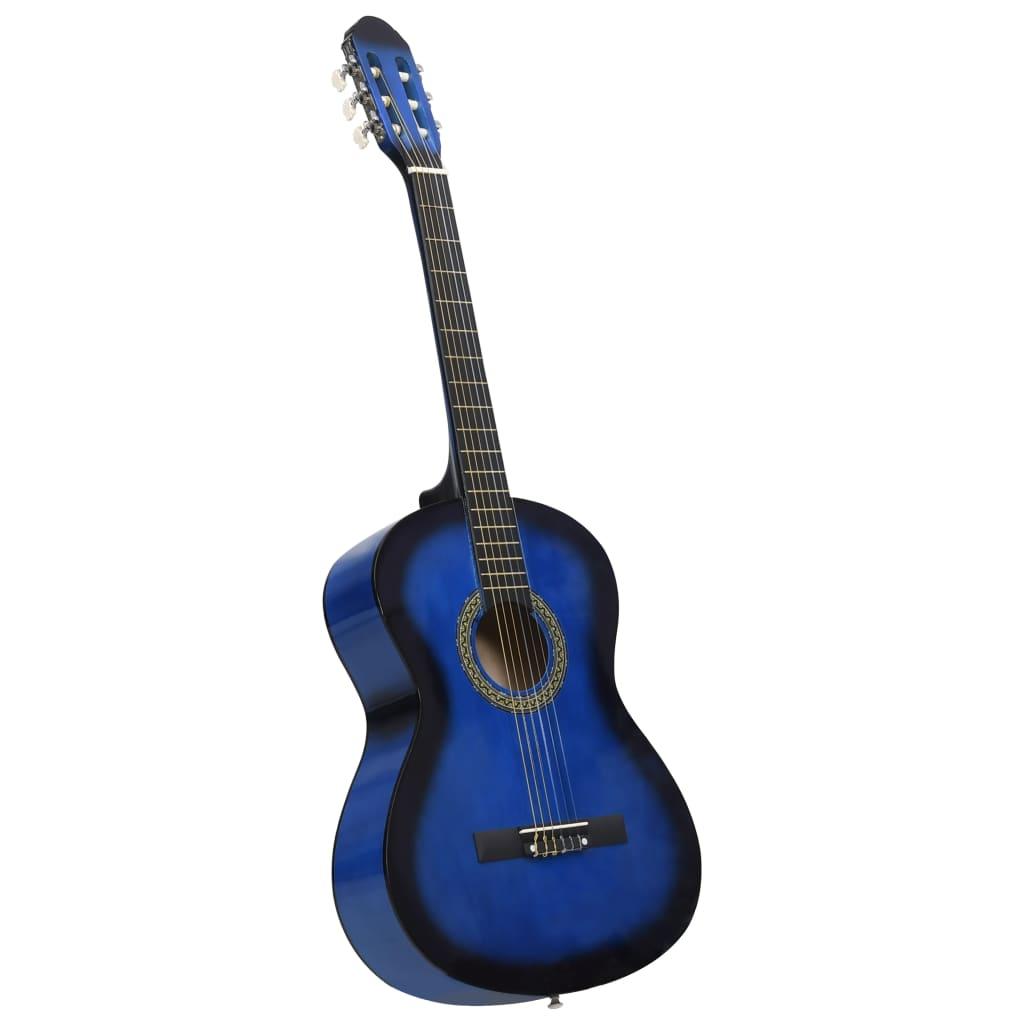 vidaXL Klassisk gitarr för nybörjare blå 4/4 39 amerikansk lind