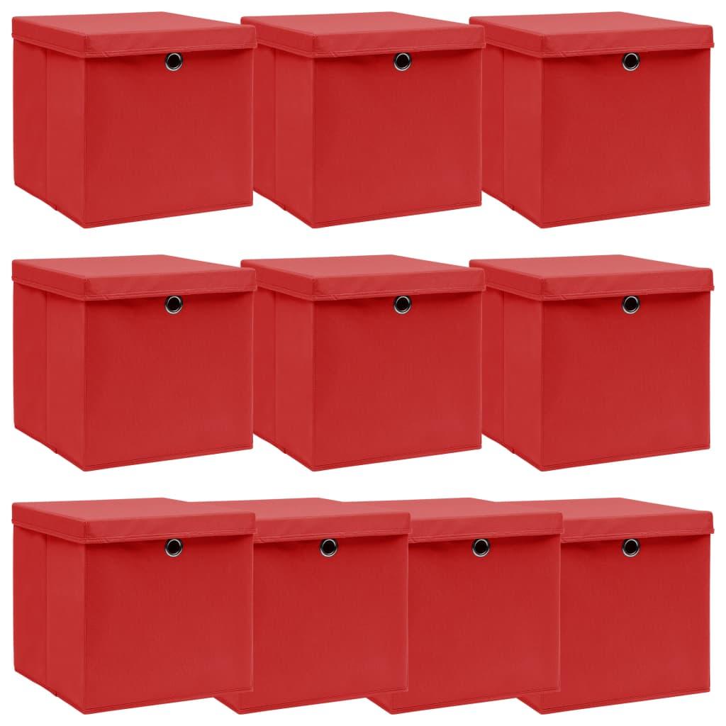 vidaXL Förvaringslådor med lock 10 st röd 32x32x32 cm tyg