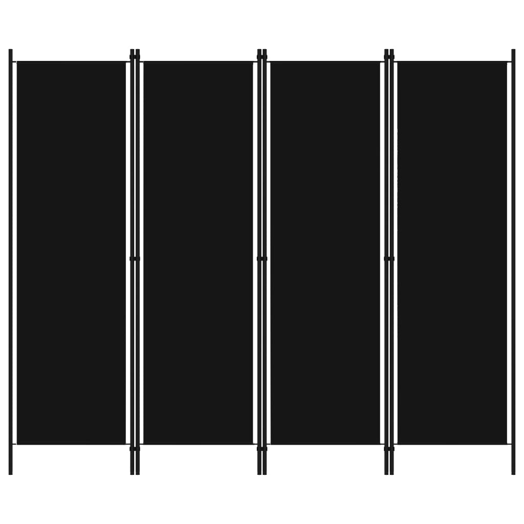 vidaXL 4-paneelinen tilanjakaja musta 200x180 cm