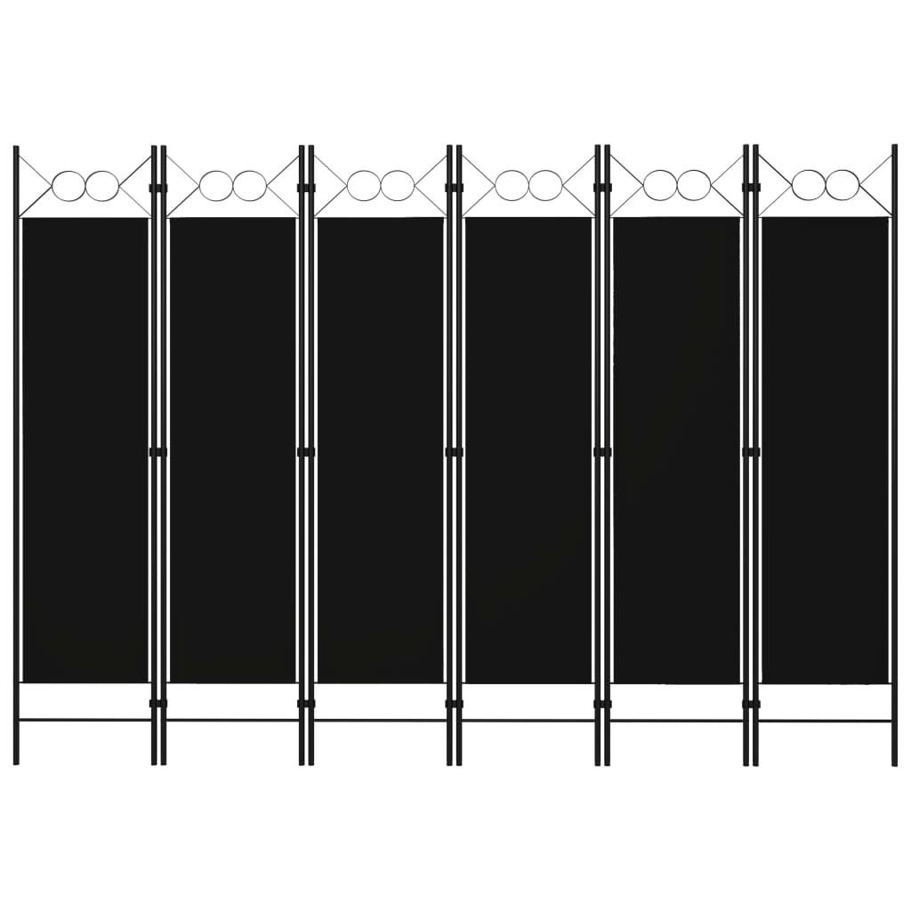 vidaXL Romdeler med 6 paneler svart 240x180 cm