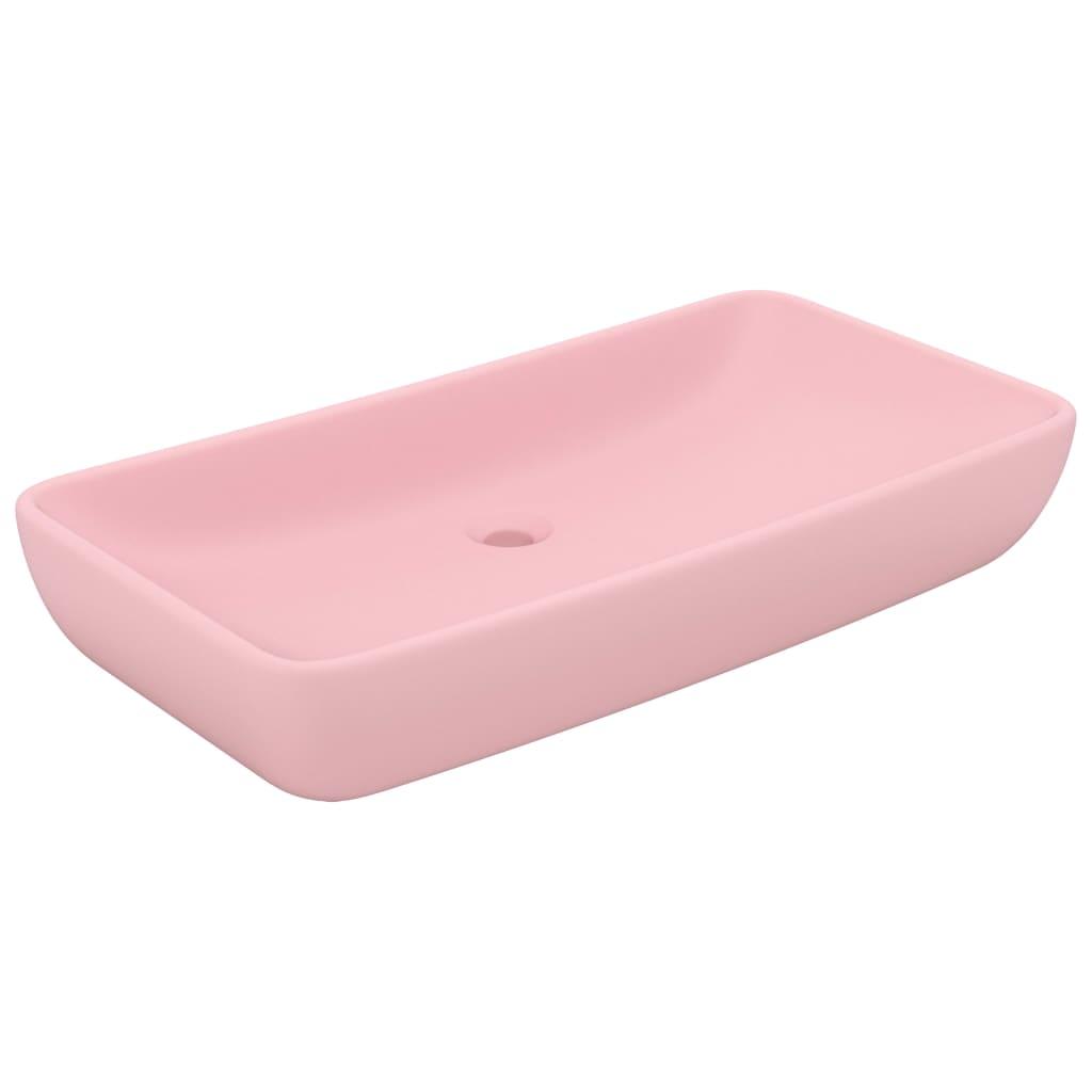 vidaXL Lyxigt rektangulärt handfat matt rosa 71x38 cm keramik
