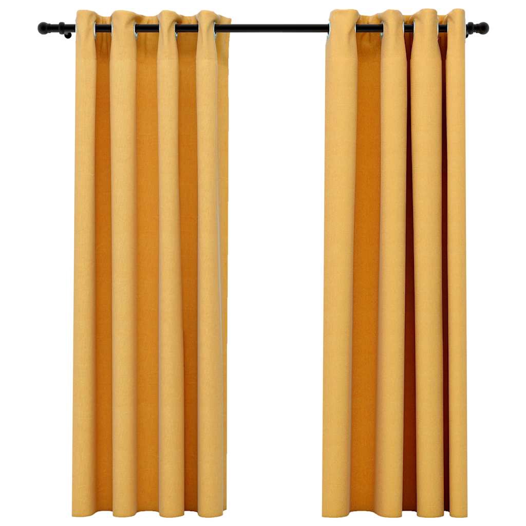 vidaXL Mörkläggningsgardin med öljetter linnelook 2 st gul 140x175cm