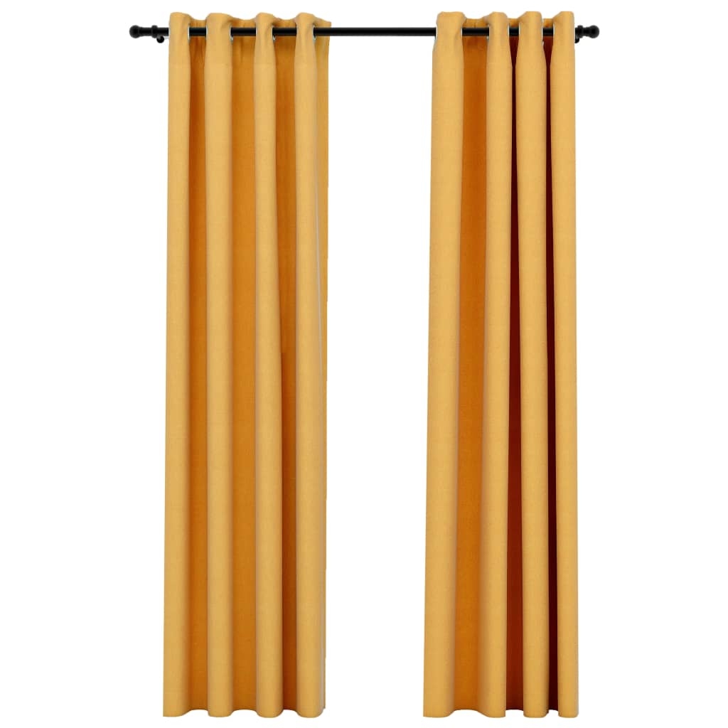 vidaXL Mörkläggningsgardin med öljetter linnelook 2 st gul 140x225cm