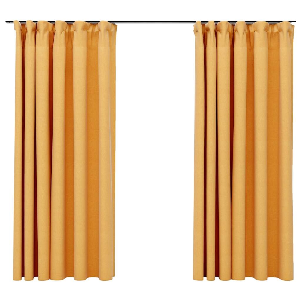 vidaXL Mörkläggningsgardin med krokar linnelook 2 st gul 140x175 cm