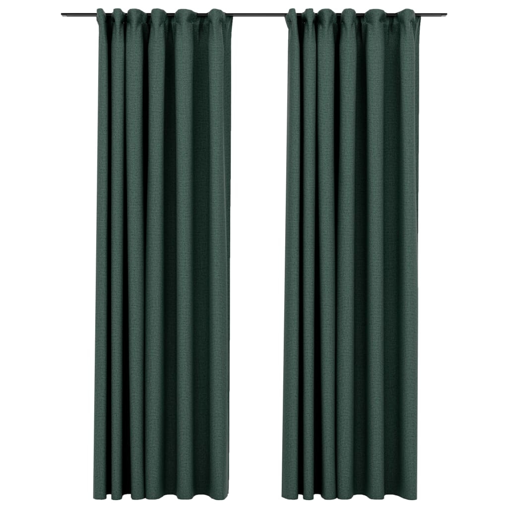 vidaXL Mörkläggningsgardin med krokar linnelook 2 st grön 140x245 cm