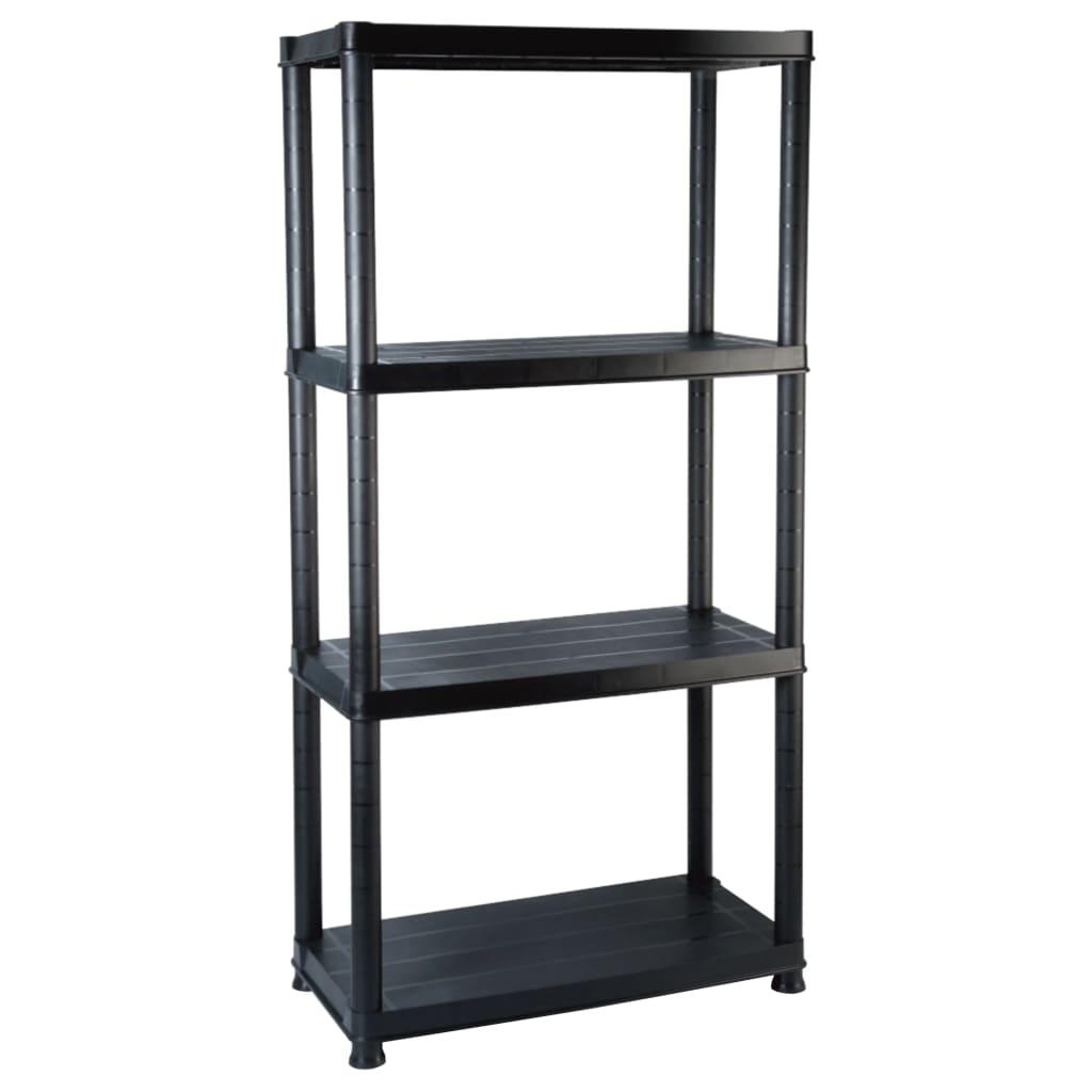 vidaXL Förvaringshylla 4 hyllor svart 61x30,5x130 cm plast