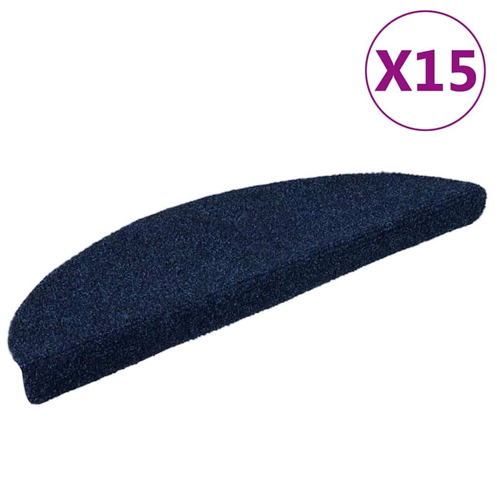 vidaXL Trappstegsmattor självhäftande 15 st marinblå 56x17x3 cm brodyr