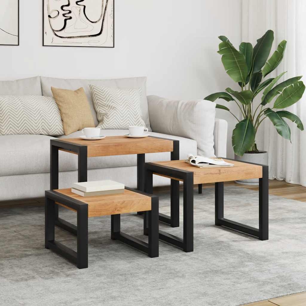 vidaXL Satsbord 3 st massivt trä med sheshamfinish