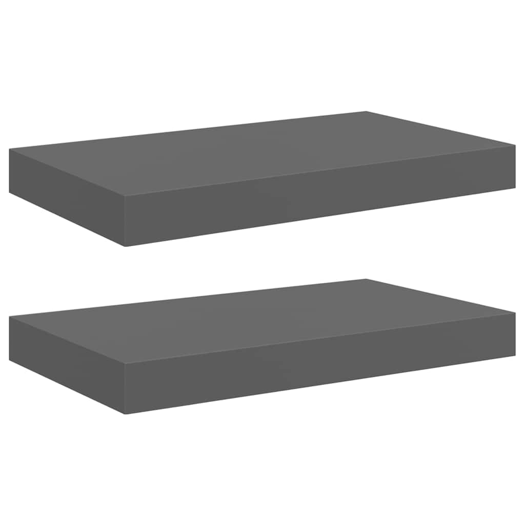 vidaXL Svävande vägghyllor 2 st grå högglans 40x23x3,8 cm MDF