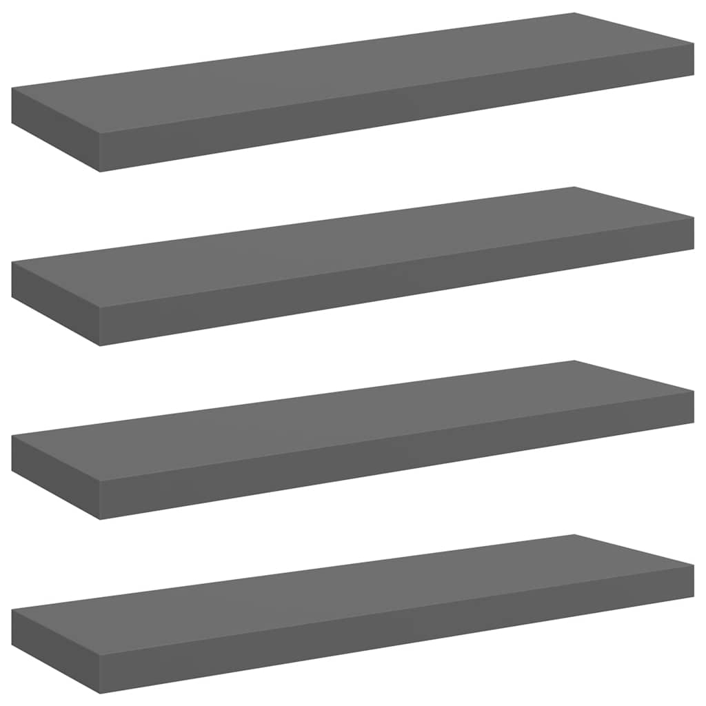 vidaXL Svävande vägghyllor 4 st grå högglans 80x23,5x3,8 cm MDF