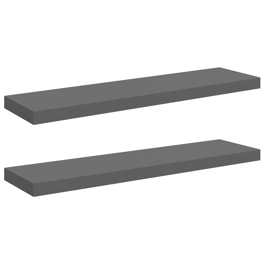 vidaXL Svävande vägghyllor 2 st grå högglans 90x23,5x3,8 cm MDF