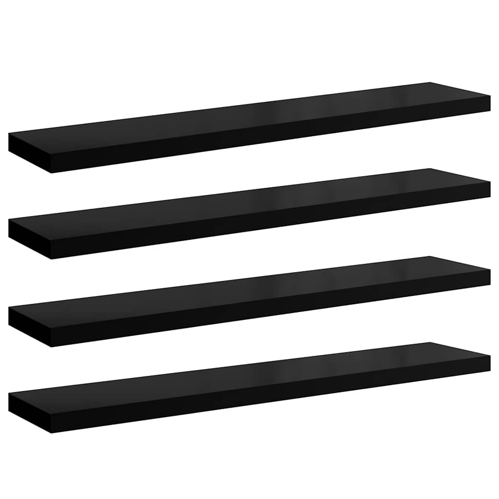 vidaXL Svävande vägghyllor 4 st svart högglans 120x23,5x3,8 cm MDF
