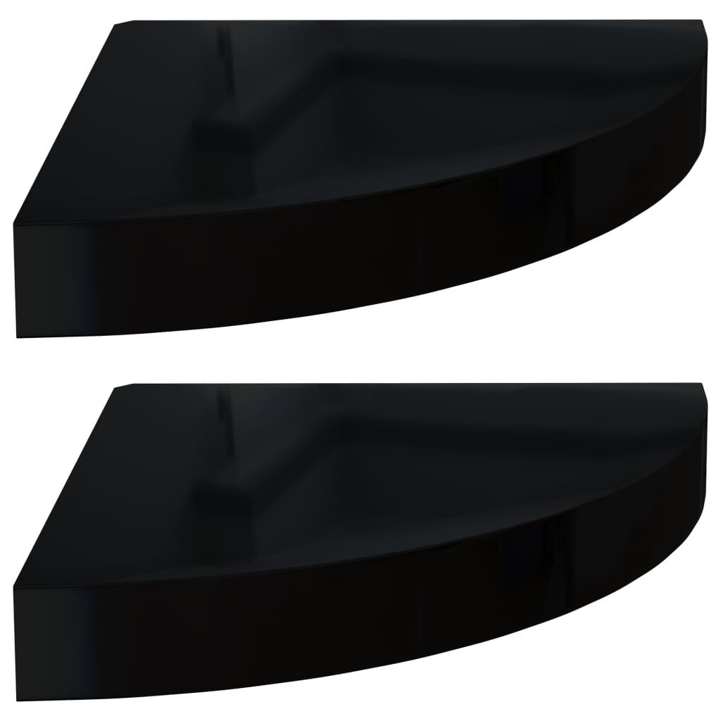 vidaXL Svävande hörnhyllor 2 st svart högglans 25x25x3,8 cm MDF