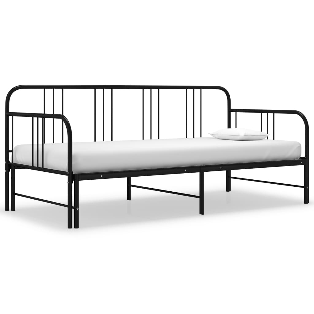vidaXL Utdragbar sängram bäddsoffa svart metall 90x200 cm