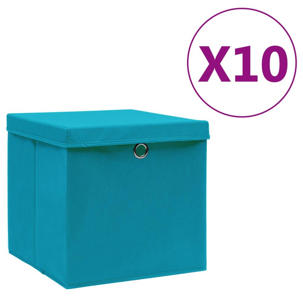vidaXL Förvaringslådor med lock 10 st 28x28x28 cm babyblå
