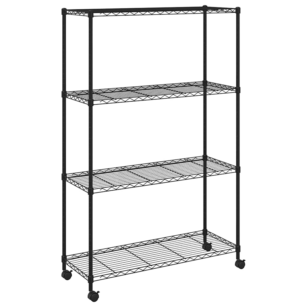 vidaXL Förvaringshylla med hjul 4 hyllplan 90x35x142 cm svart 200 kg