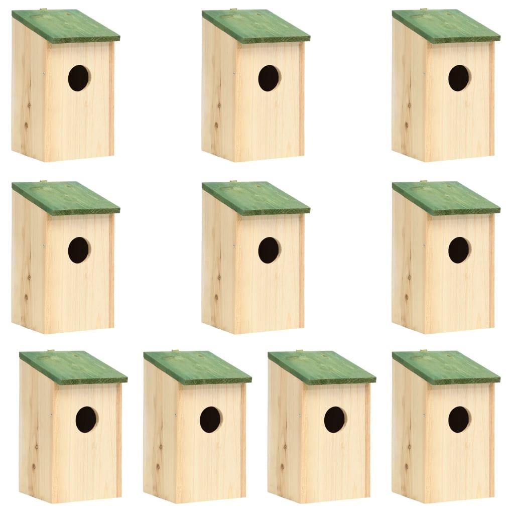 vidaXL Fågelholkar 10 st massivt granträ 12x12x22 cm