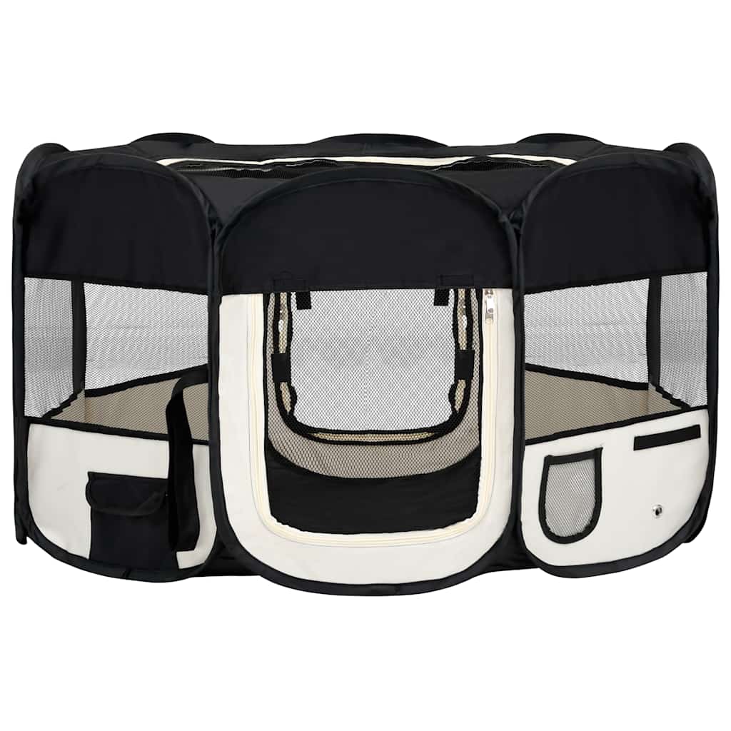 vidaXL Hopfällbar hundhage med väska svart 145x145x61 cm