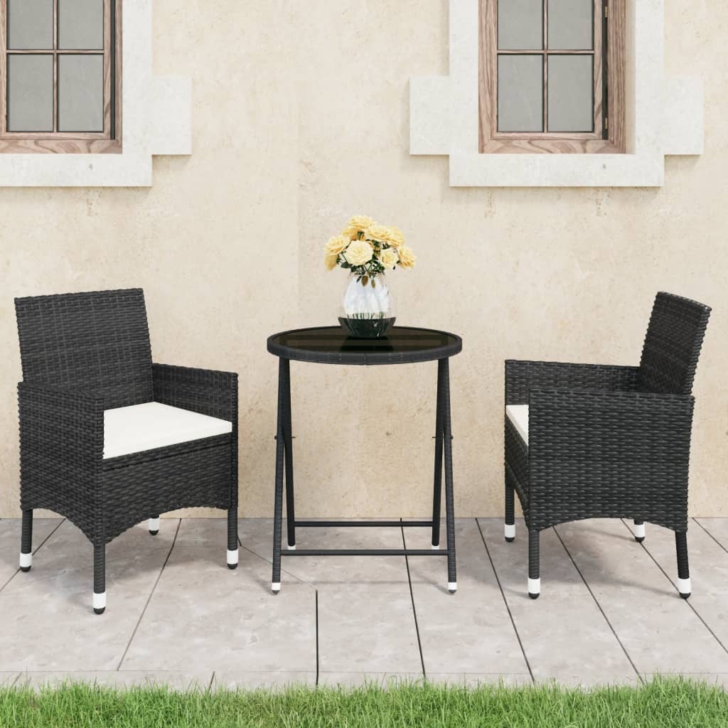 vidaXL Caféset 3 delar konstrotting och härdat glas