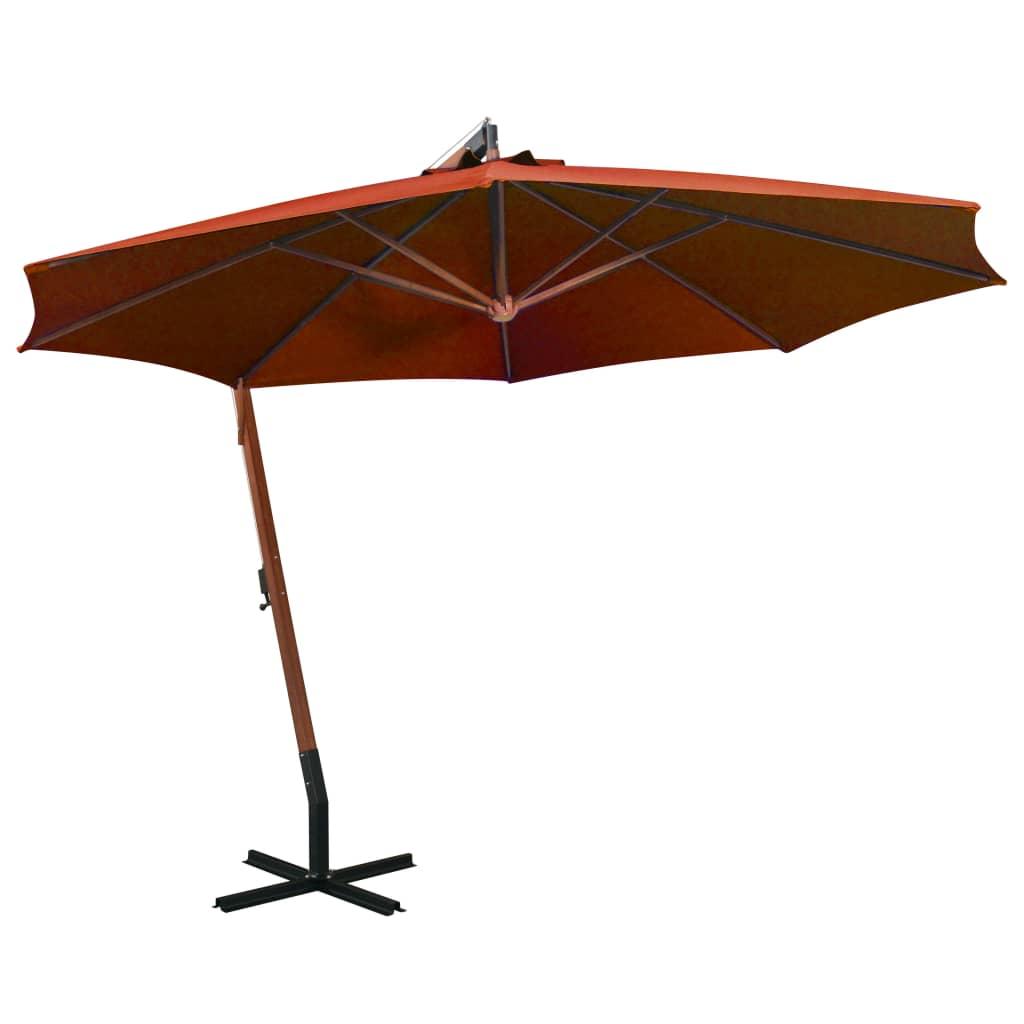 vidaXL Hängande parasoll med stolpe terrakotta 3,5x2,9 m granträ