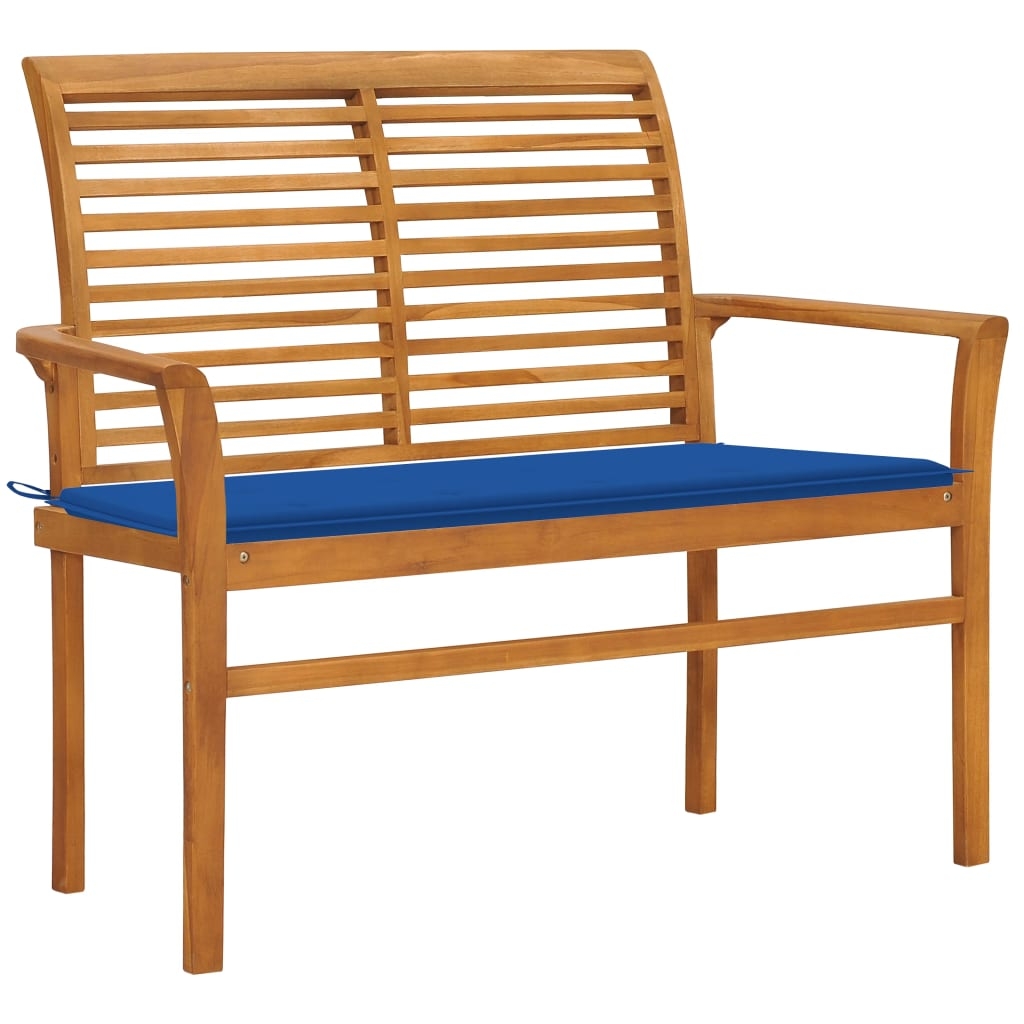 vidaXL Trädgårdsbänk med kungsblå dyna 112 cm massiv teak