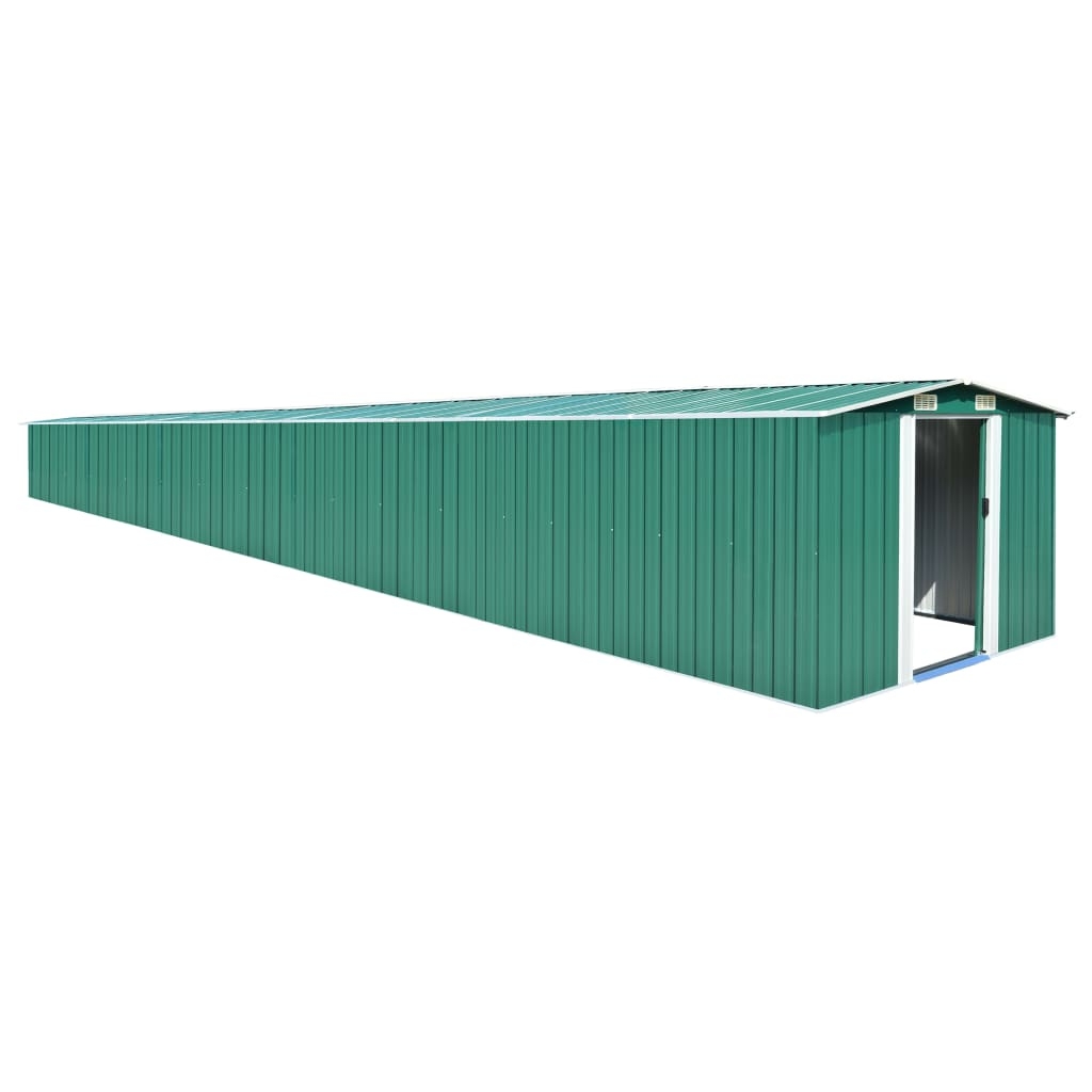 vidaXL Trädgårdsskjul grön 257x990x181 cm galvaniserat stål