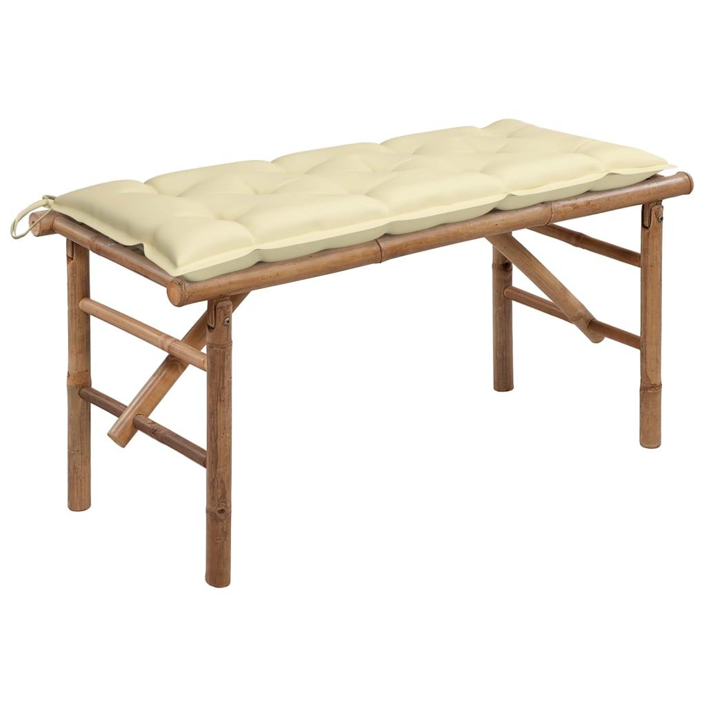 vidaXL Hopfällbar trädgårdsbänk med dyna 118 cm bambu