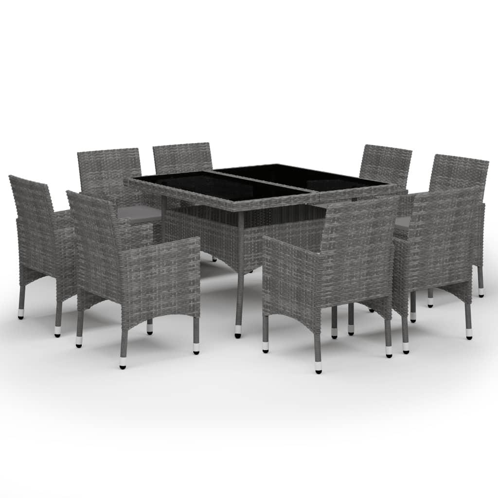 vidaXL Matgrupp för trädgården 9 delar konstrotting och glas