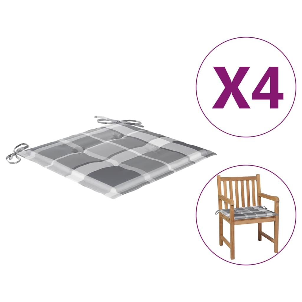 vidaXL Stolsdynor 4 st grårutig 50x50x3 cm oxfordtyg