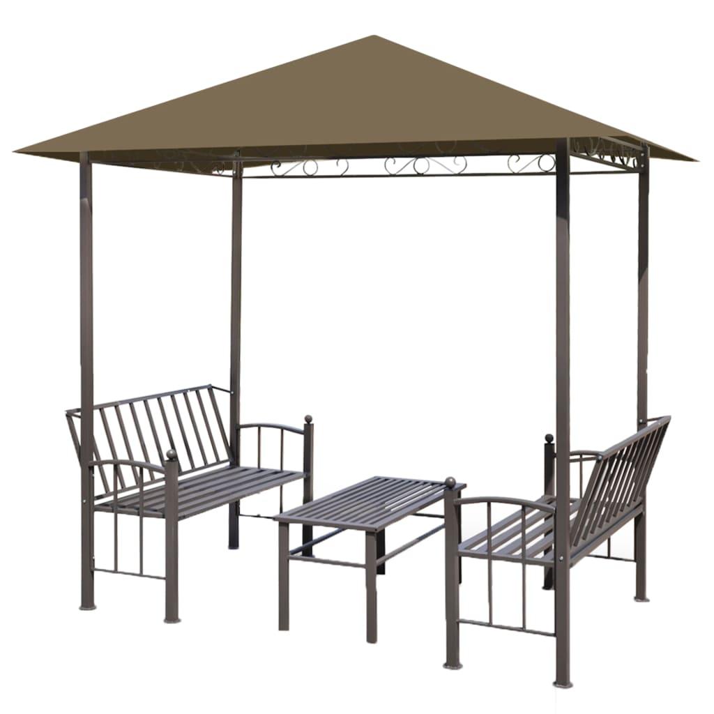 vidaXL Paviljong med bord och bänkar 2,5x1,5x2,4 m taupe 180 g/m²