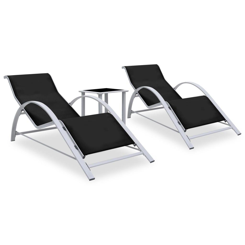 vidaXL Solsängar 2 st med bord aluminium